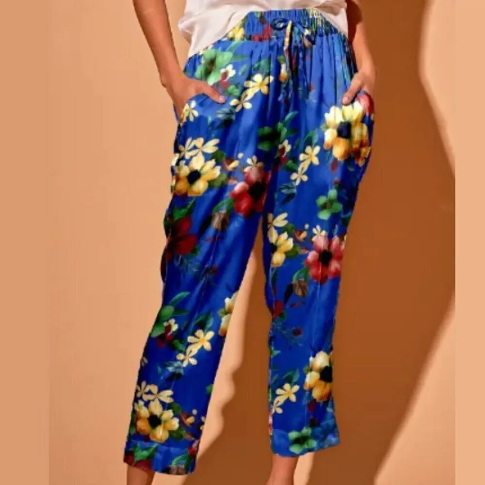 Tucker Julia Pant Martinique's Marigold in Blue in Silk Stretch Charmeuse